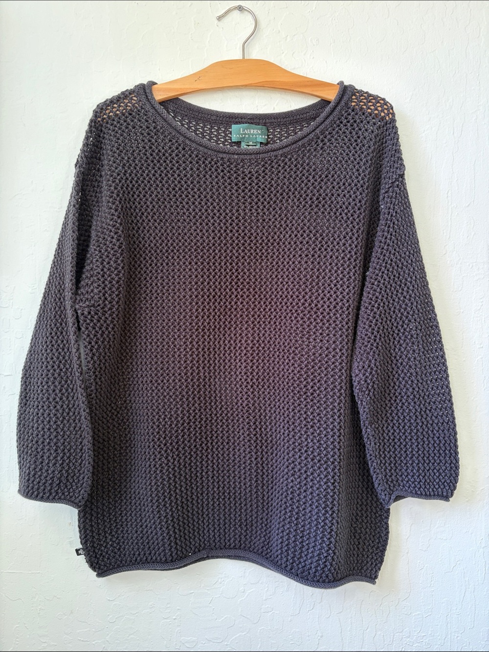 Ralph Lauren Open Knit Sweater in Black Size Medium Mesh Sheer